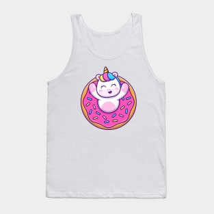 Cute Unicorn With Doughnut Cartoon Tank Top